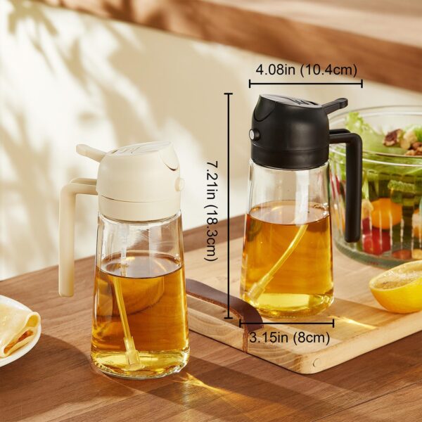 TrendPlain 16oz Olive Oil Dispenser Bottle for Kitchen - 2 in 1 Oil Dispenser and Oil Sprayer for Cooking, Air Fryer, Salad, 470ml Olive Oil Sprayer Black - Image 2